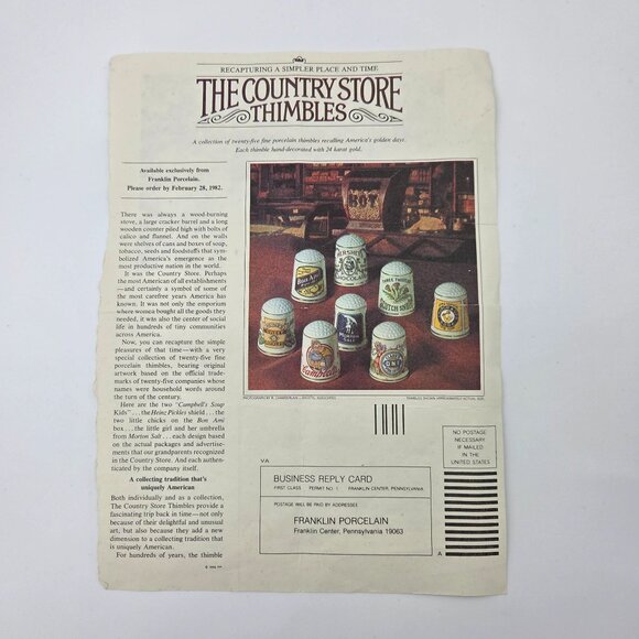Country Store Advertising Thimbles Set of 25 and Info Cards W/ Wood Display Rack - Picture 5 of 16